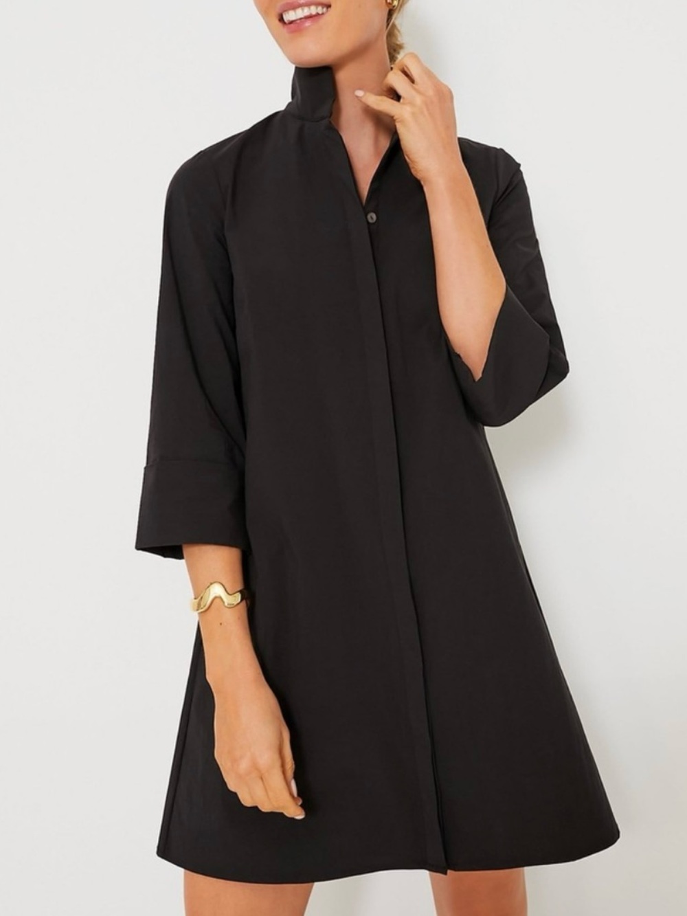 Tuckernuck Black A-Line Mandarin Collar Shirt Dress